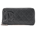 CHANEL Cambon Line Matelasse Round Long Wallet Calfskin Black Silver-Tone Hardware, Pre-Owned