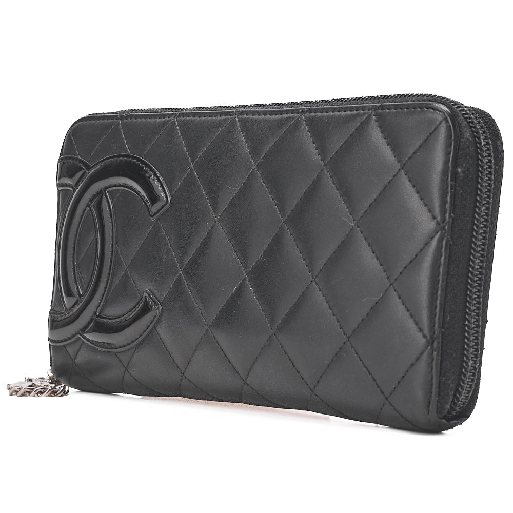 CHANEL Cambon Line Matelasse Round Long Wallet Calfskin Black Silver-Tone Hardware, Pre-Owned
