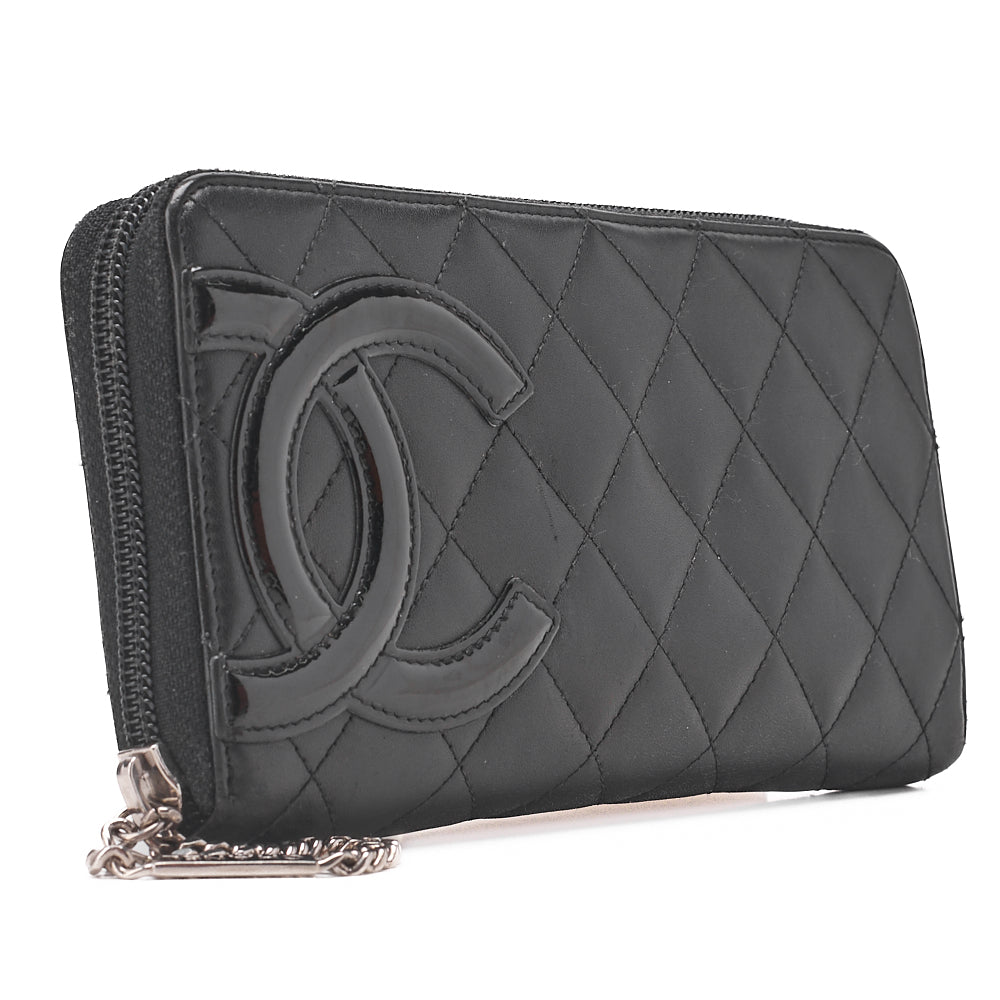 CHANEL Cambon Line Matelasse Round Long Wallet Calfskin Black Silver-Tone Hardware, Pre-Owned