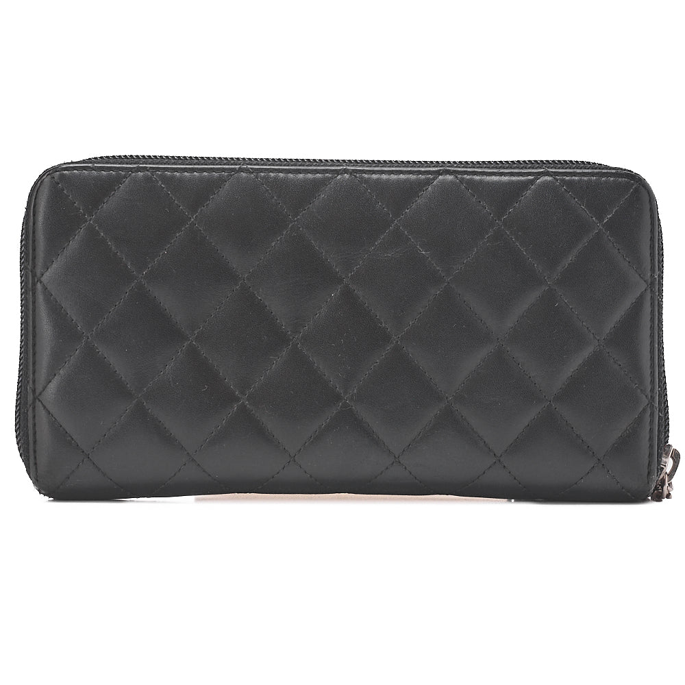 CHANEL Cambon Line Matelasse Round Long Wallet Calfskin Black Silver-Tone Hardware, Pre-Owned