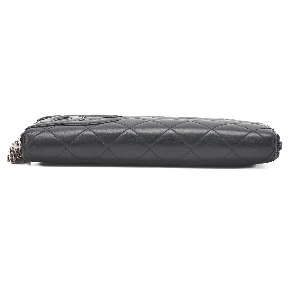 CHANEL Cambon Line Matelasse Round Long Wallet Calfskin Black Silver-Tone Hardware, Pre-Owned