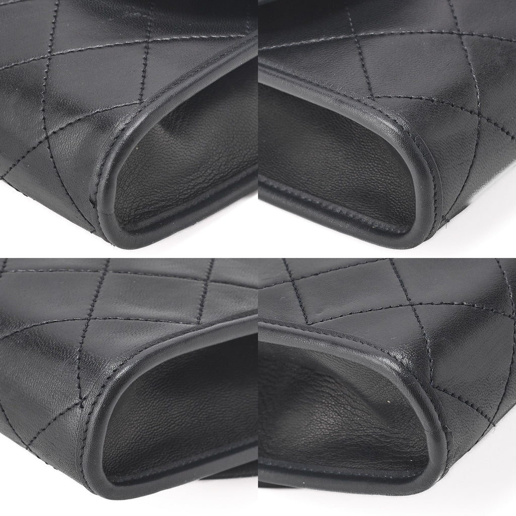 CHANEL Shoulder Bag Matelasse Push Lock Lambskin Black Gold-Tone Hardware, Pre-Owned
