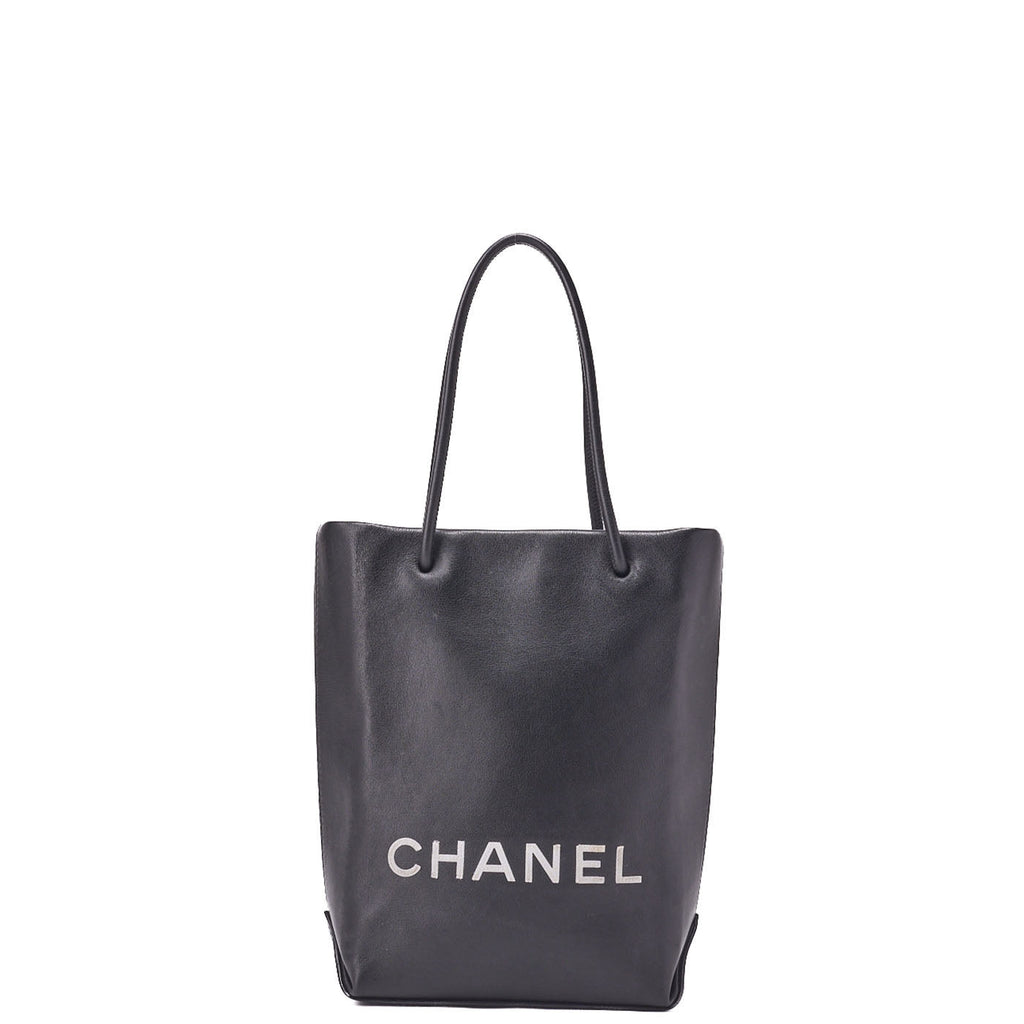 CHANEL Mini Tote Bag Essential Logo Mark Lambskin Black Silver-Tone Hardware Pre-Owned
