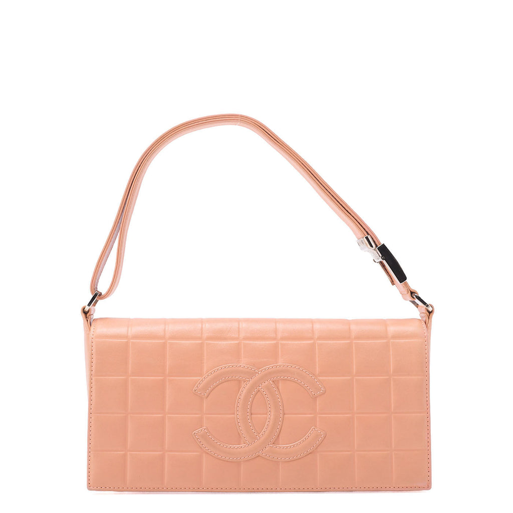 CHANEL One Shoulder Bag Chocolate Bar Coco Mark Lambskin Salmon Pink Silver-Tone Hardware, Pre-Owned