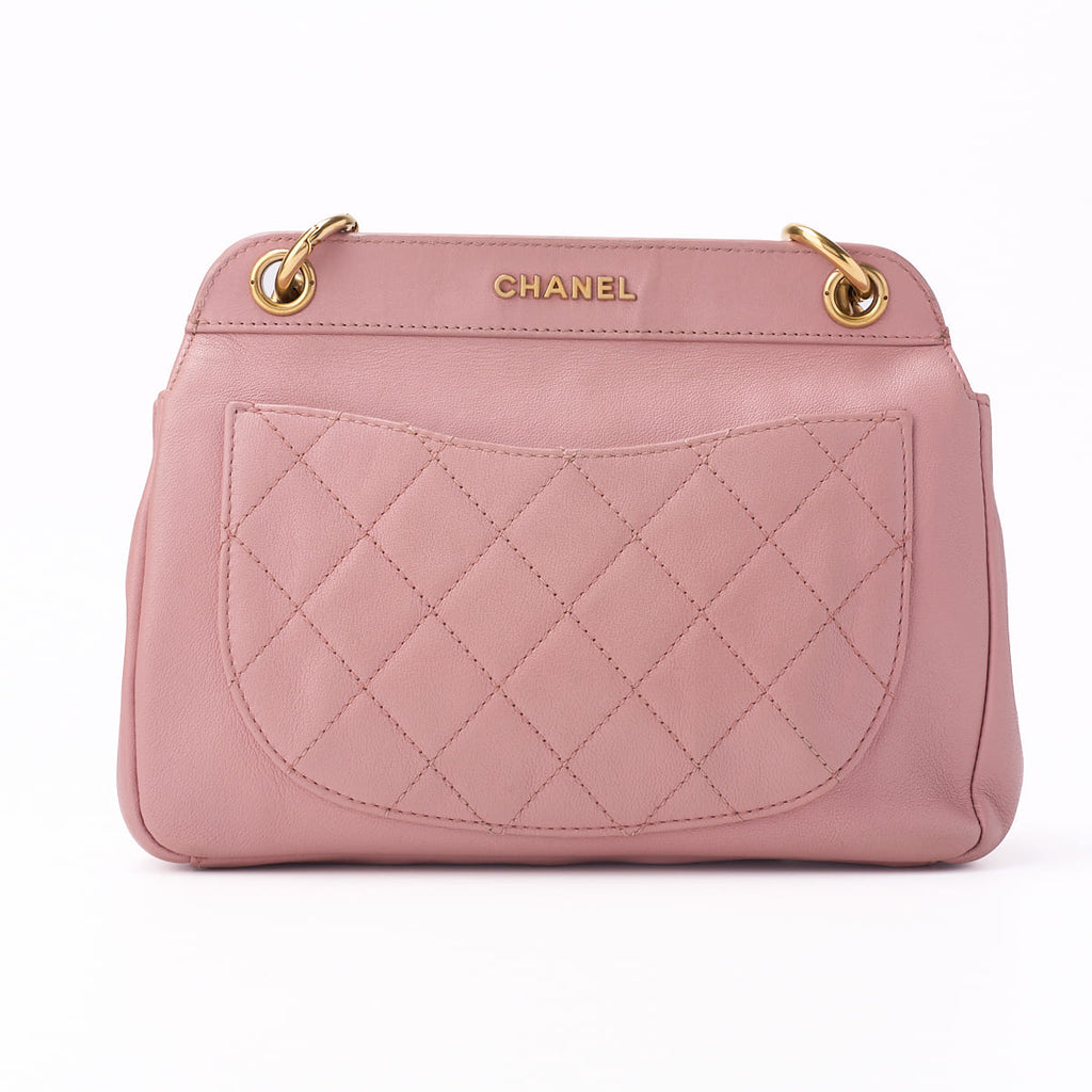 CHANEL Mini Shoulder Bag Matelasse Round Flap Chain Shoulder Lambskin Pink Gold-Tone Hardware Pre-Owned