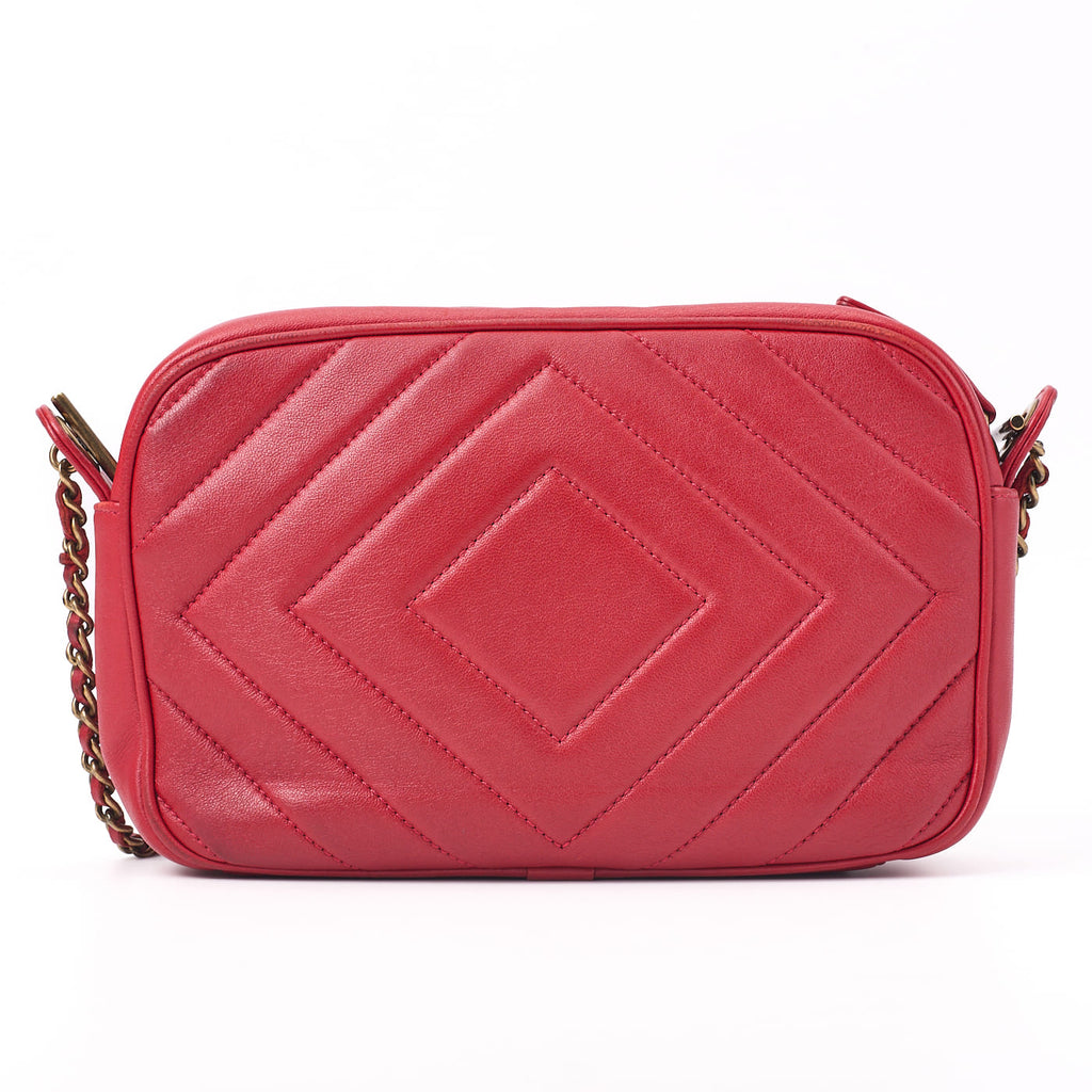 CHANEL Shoulder Bag, Diamond Stitch Coco Mark, Lambskin, Red, Gold-Tone Hardware, Pre-Owned