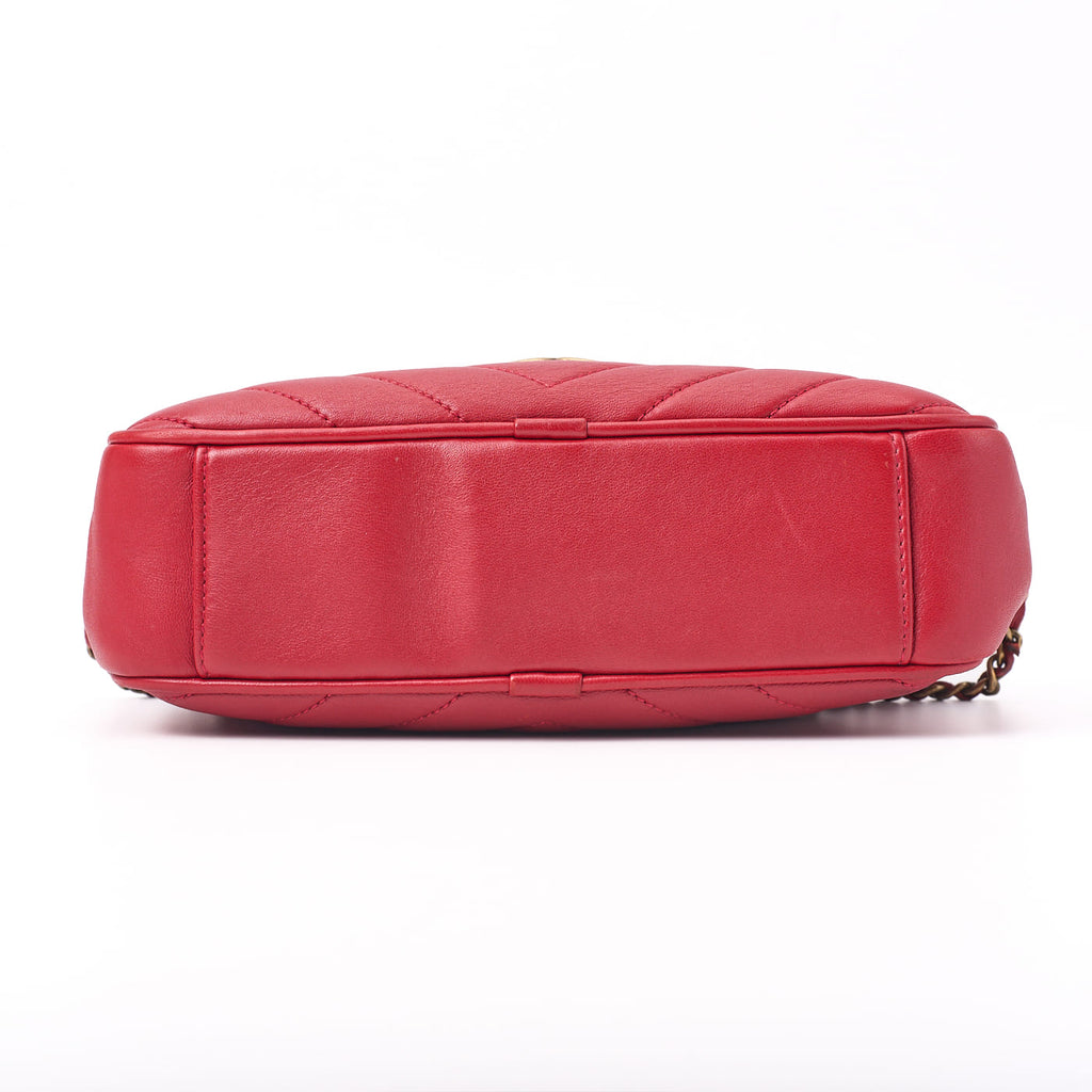 CHANEL Shoulder Bag, Diamond Stitch Coco Mark, Lambskin, Red, Gold-Tone Hardware, Pre-Owned