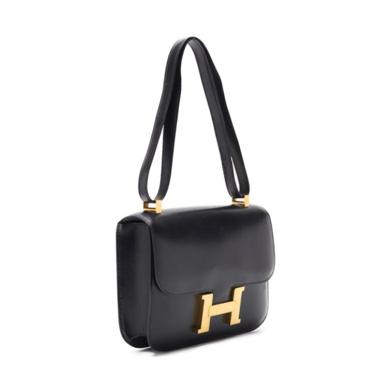 HERMES Constance 23 Shoulder Bag, Mini Shoulder Bag, Box Calf, Black, Gold-Tone Hardware, Pre-Owned
