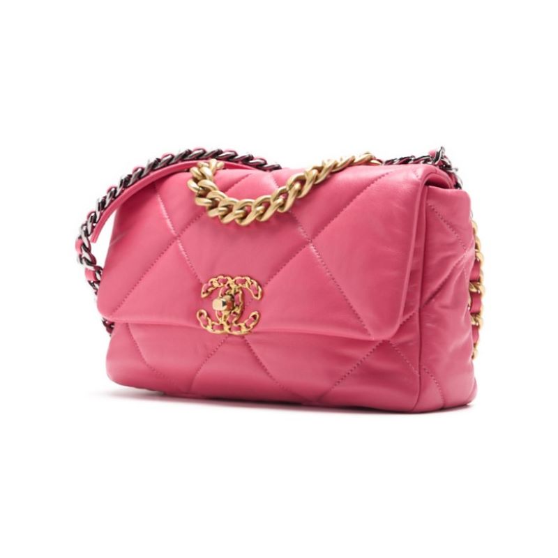 CHANEL 19 Tote Bag Matelasse 2WAY Chain Shoulder Lambskin Pink Gold-Tone Hardware Pre-Owned