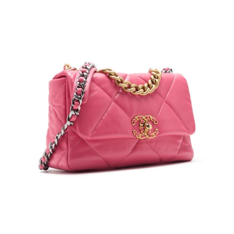 CHANEL 19 Tote Bag Matelasse 2WAY Chain Shoulder Lambskin Pink Gold-Tone Hardware Pre-Owned