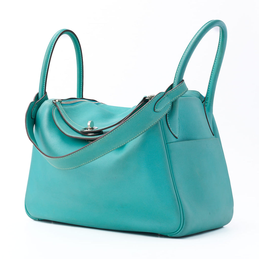 HERMES Lindy 30 2way Shoulder Bag Swift Lagon Lagon Silver-Tone Hardware, Pre-Owned