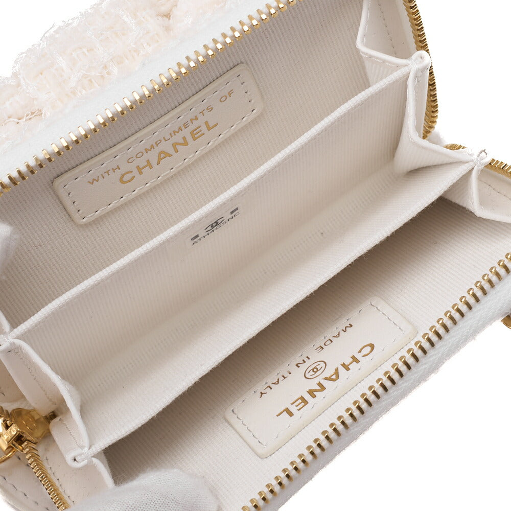 CHANEL Mini Shoulder Bag, Matelasse, Chain Shoulder, Tweed, White, Gold-Tone Hardware, Pre-Owned