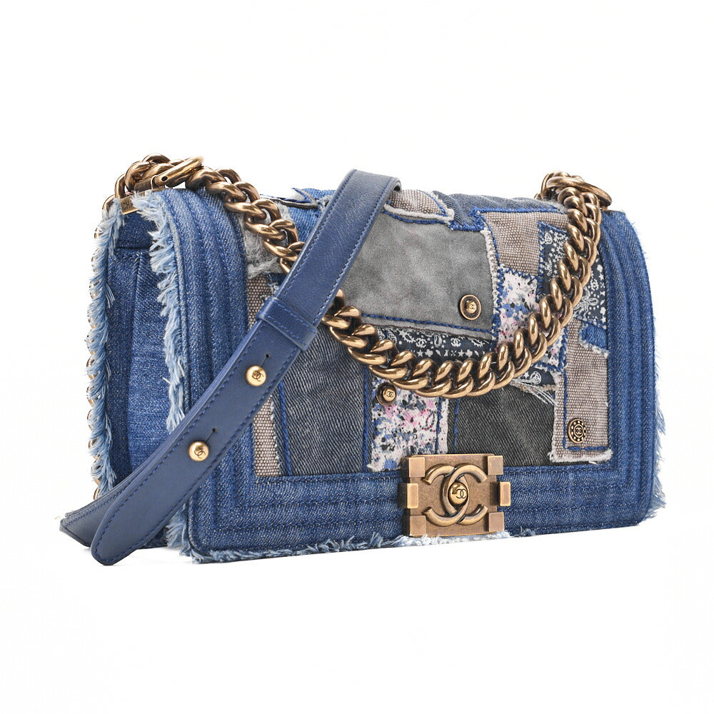 CHANEL Shoulder Bag, Patchwork, Chain Shoulder, Denim, Blue, Gold-Tone Hardware, Pre-Owned