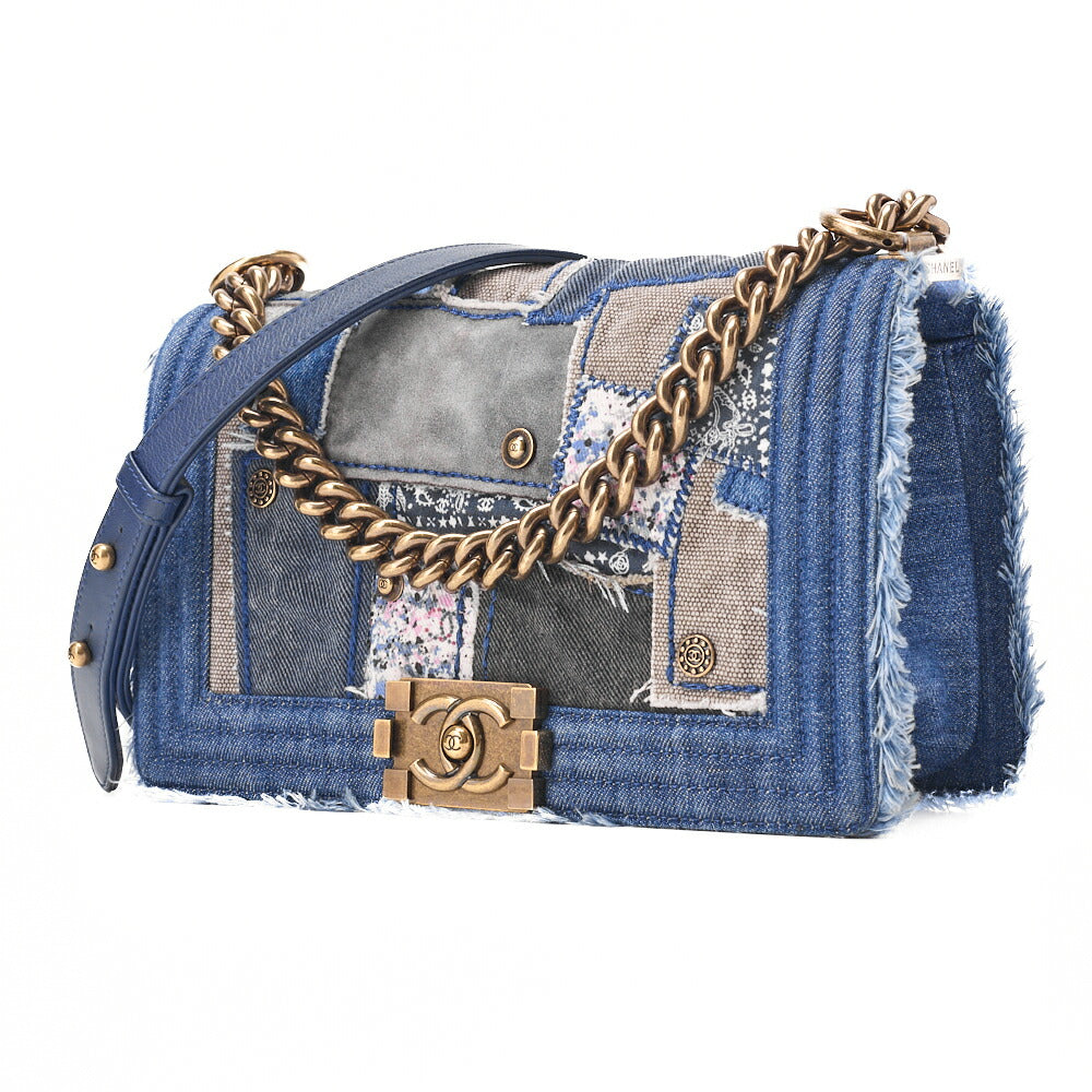 CHANEL Shoulder Bag, Patchwork, Chain Shoulder, Denim, Blue, Gold-Tone Hardware, Pre-Owned