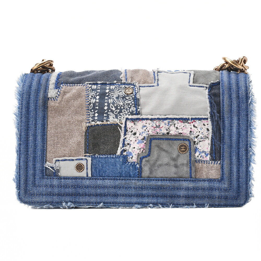CHANEL Shoulder Bag, Patchwork, Chain Shoulder, Denim, Blue, Gold-Tone Hardware, Pre-Owned