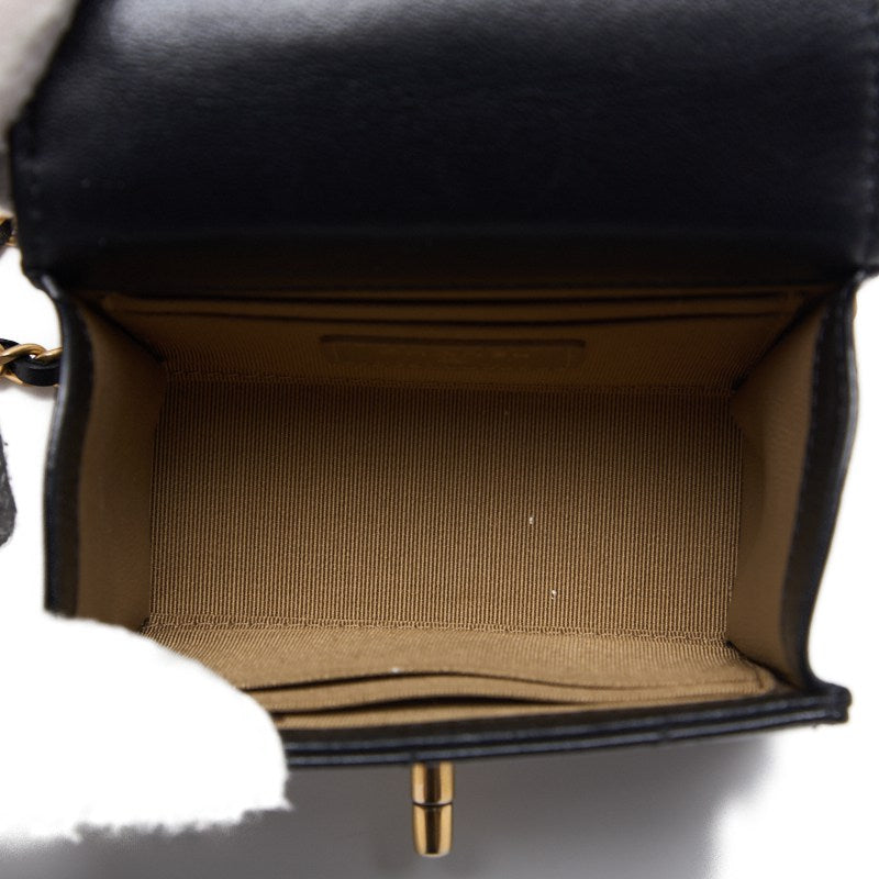 CHANEL Mini Shoulder Bag Matelasse Pearl Chain Lambskin Black Gold-Tone Hardware Pre-Owned