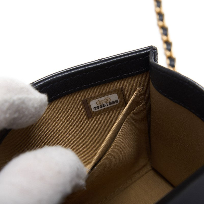 CHANEL Mini Shoulder Bag Matelasse Pearl Chain Lambskin Black Gold-Tone Hardware Pre-Owned