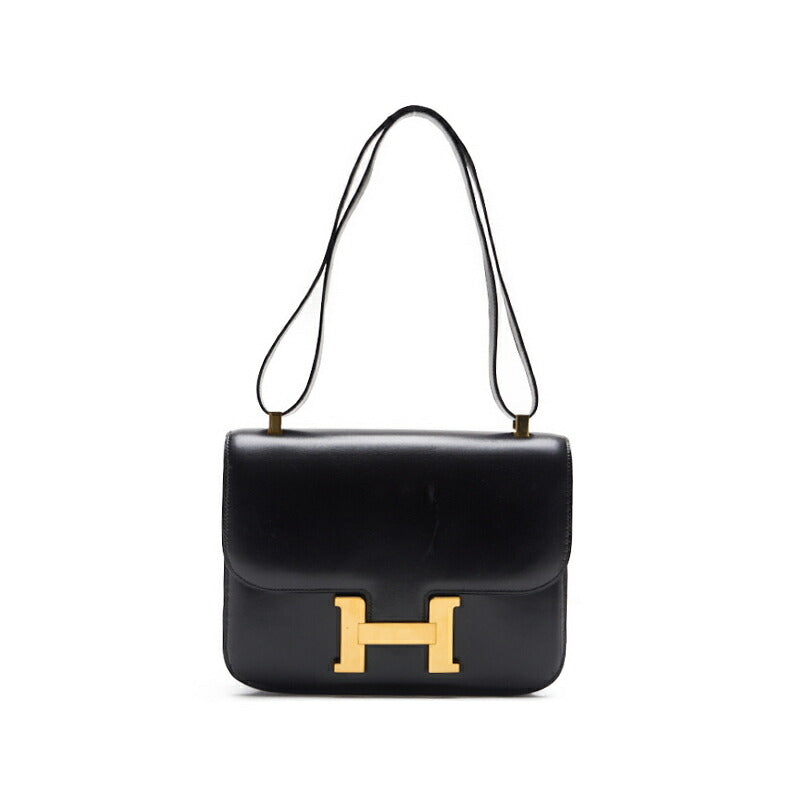 HERMES Constance 23 Shoulder Bag Box Calf Black Gold-Tone Hardware, Pre-Owned