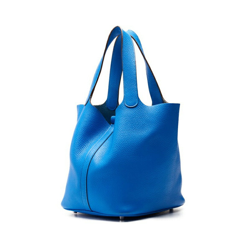 HERMES Picotin Rock MM Handbag, Tryon Clemence, Blue Indra, Silver-Tone Hardware, Pre-Owned