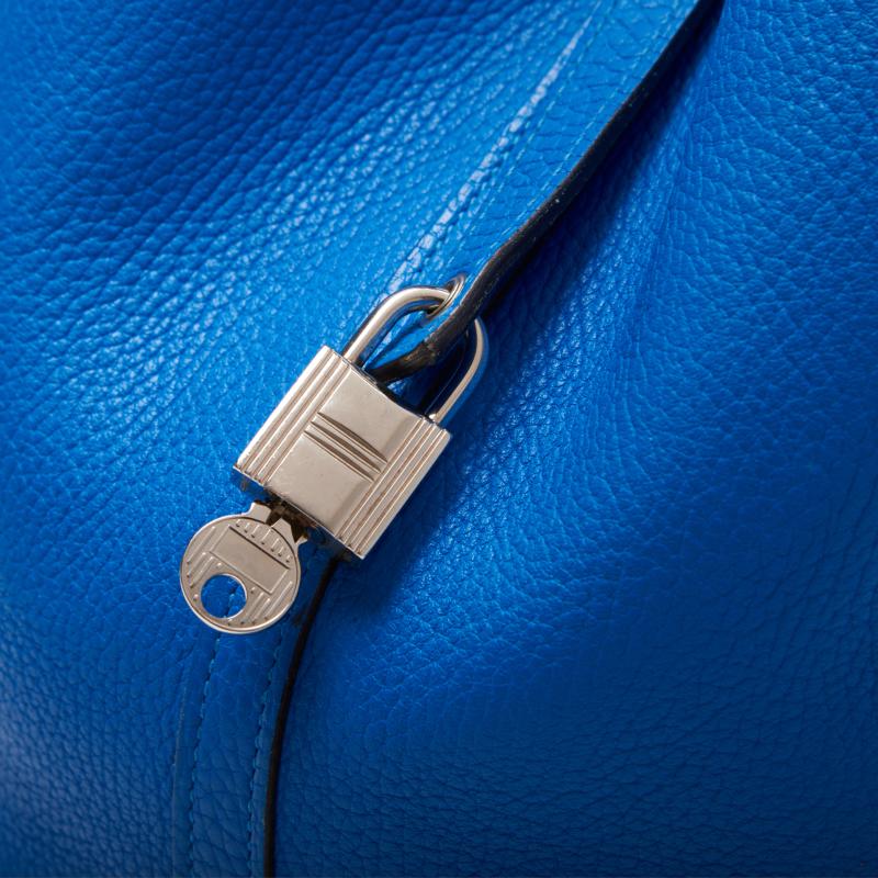 HERMES Picotin Rock MM Handbag, Tryon Clemence, Blue Indra, Silver-Tone Hardware, Pre-Owned