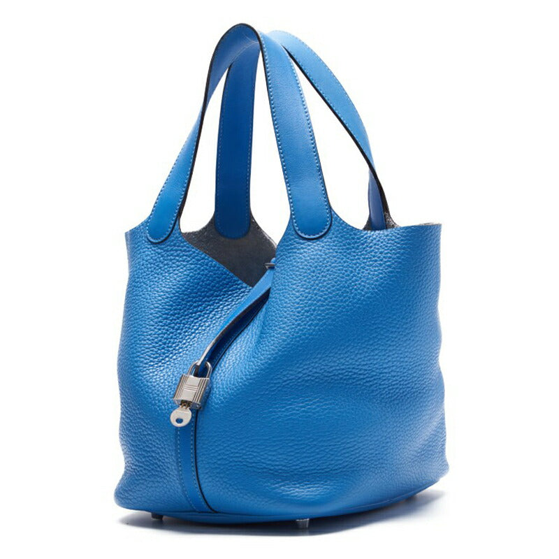 HERMES Picotin Lock MM Handbag Tryon Clemence Swift Blue Paradise Silver-Tone Hardware Pre-Owned
