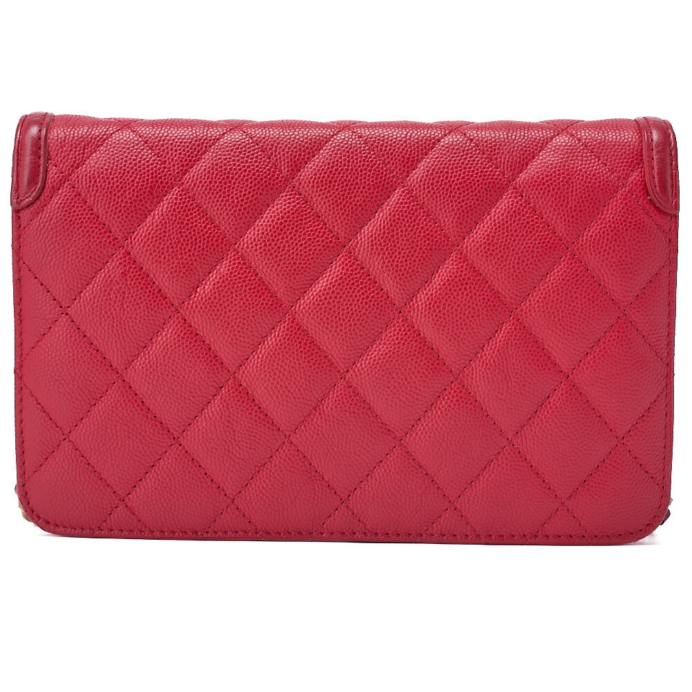 CHANEL Shoulder Bag Chain Wallet Matelasse Caviar Skin Red Gold-Tone Hardware Pre-Owned