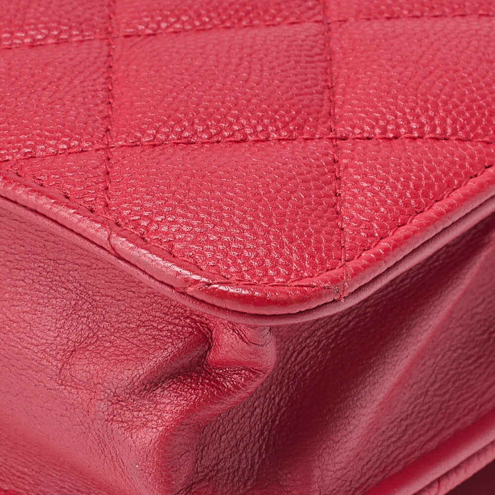 CHANEL Shoulder Bag Chain Wallet Matelasse Caviar Skin Red Gold-Tone Hardware Pre-Owned