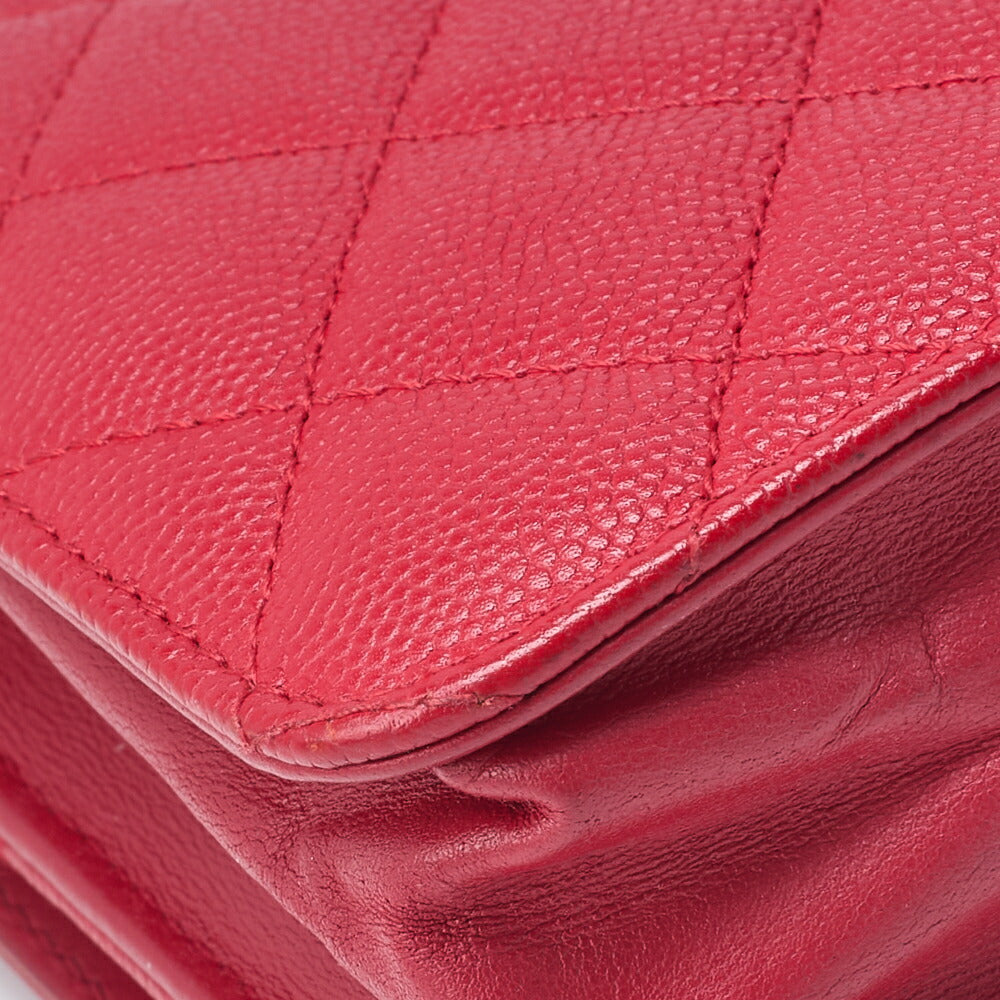 CHANEL Shoulder Bag Chain Wallet Matelasse Caviar Skin Red Gold-Tone Hardware Pre-Owned