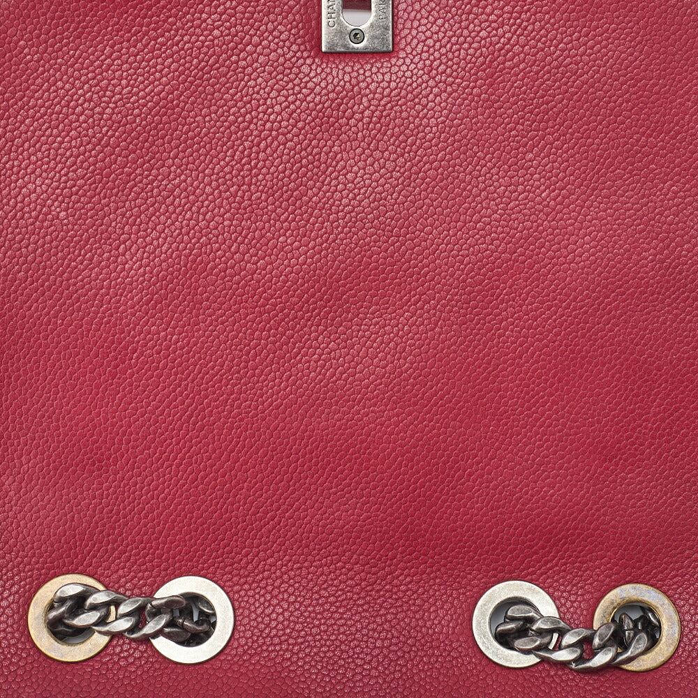 CHANEL Shoulder Tote Bag Matelasse Full Flap Chain Caviar Skin Red Gold-Tone Hardware Pre-Owned