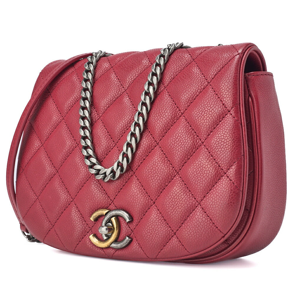 CHANEL Shoulder Tote Bag Matelasse Full Flap Chain Caviar Skin Red Gold-Tone Hardware Pre-Owned