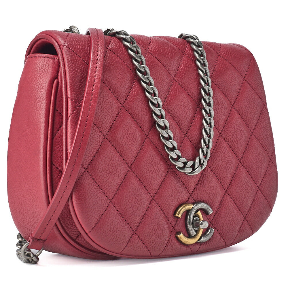 CHANEL Shoulder Tote Bag Matelasse Full Flap Chain Caviar Skin Red Gold-Tone Hardware Pre-Owned