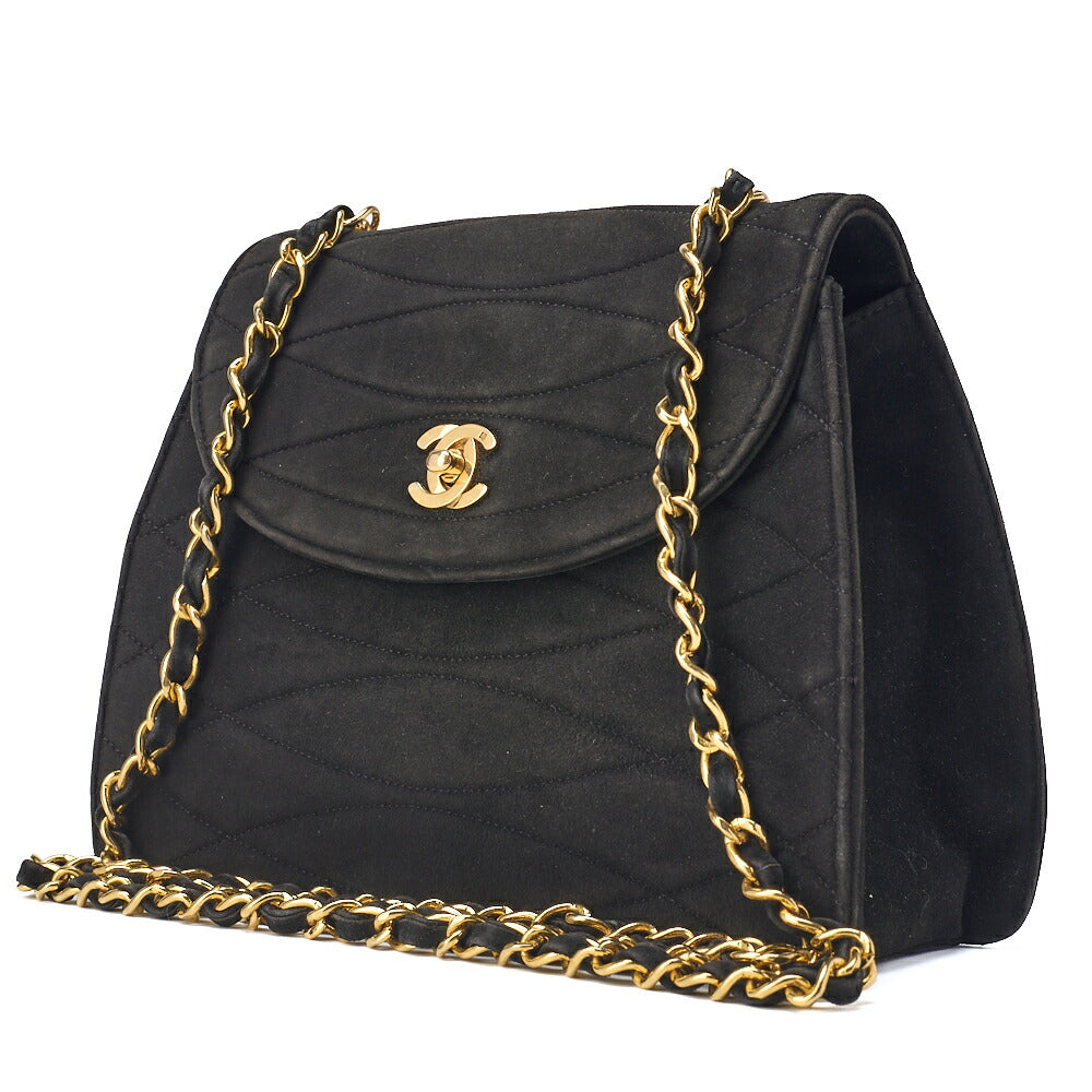 CHANEL Shoulder Tote Bag Round Flap Turn Lock Chain Shoulder Suede Black Gold-Tone Hardware Pre-Owned