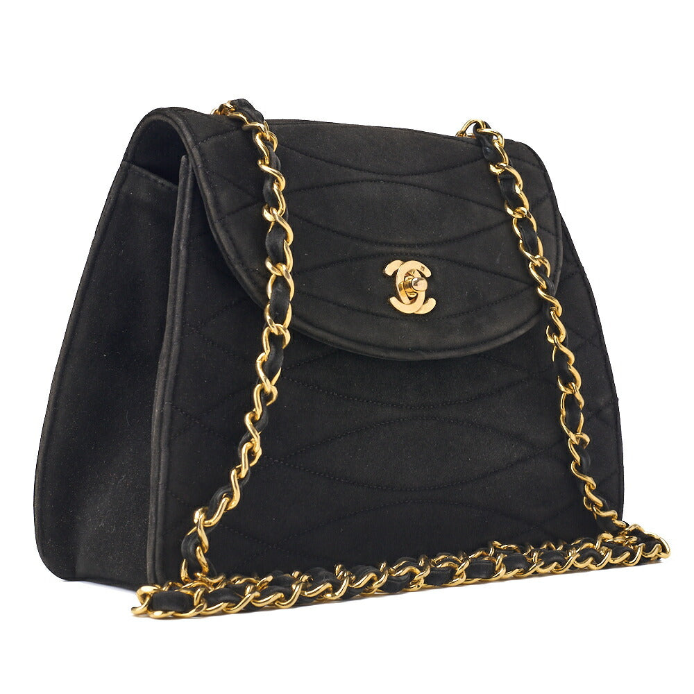CHANEL Shoulder Tote Bag Round Flap Turn Lock Chain Shoulder Suede Black Gold-Tone Hardware Pre-Owned