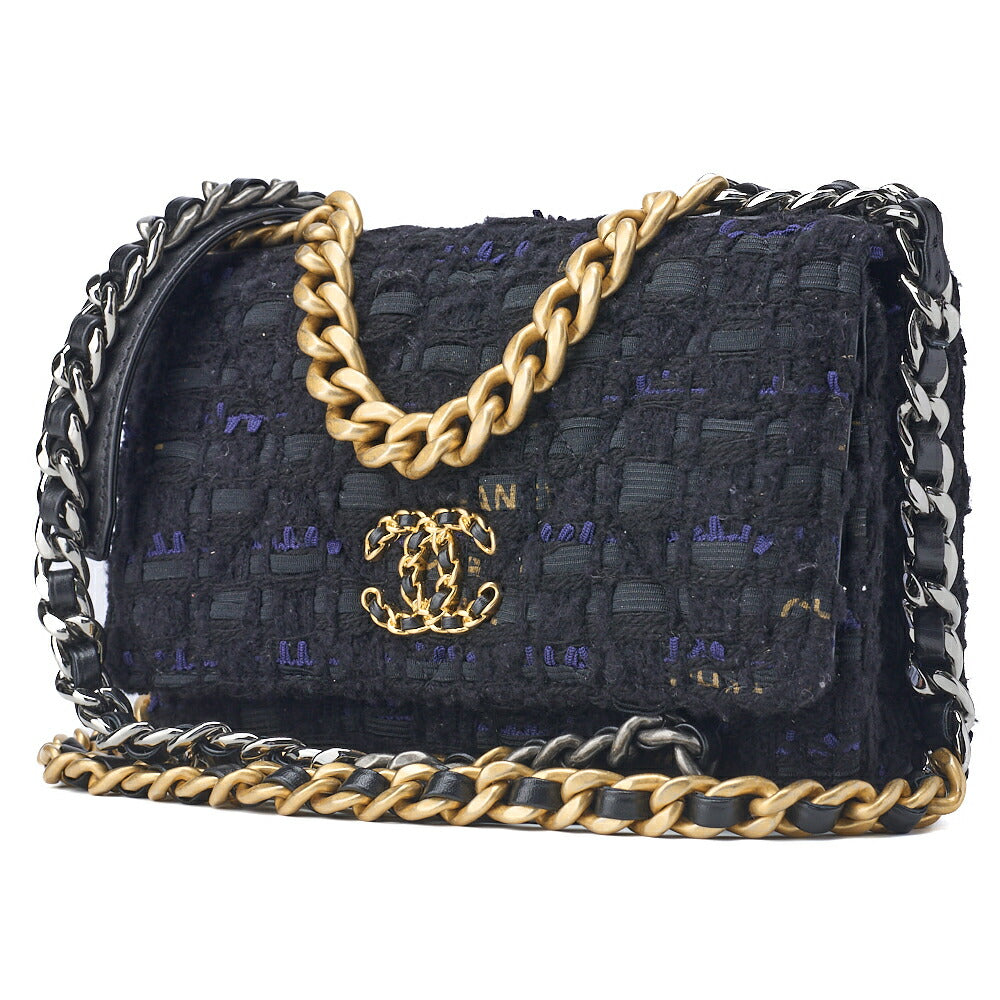 CHANEL Shoulder Bag Tote Bag Chanel 19 Matelasse Chain Wallet Tweed Black Gold-Tone Hardware Pre-Owned