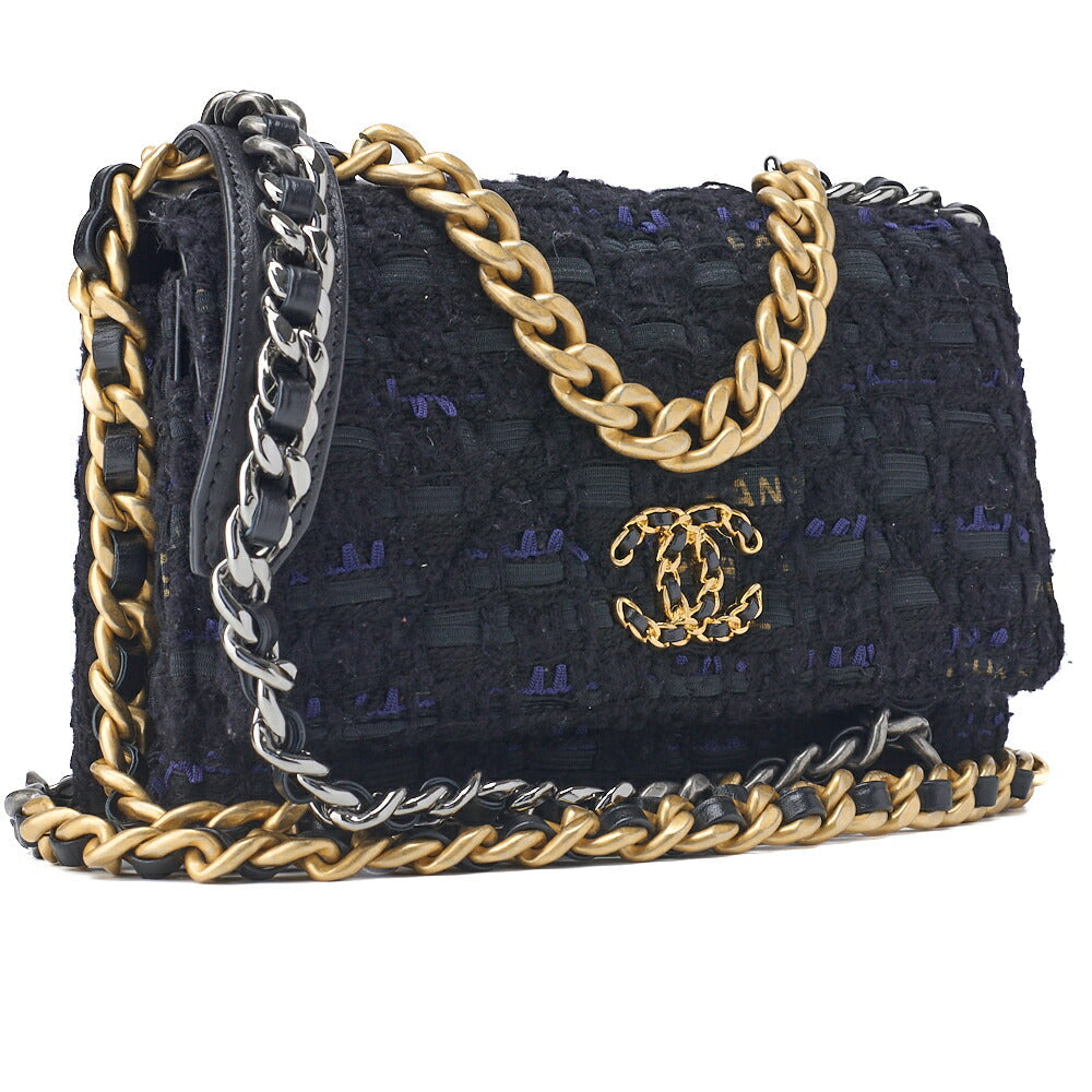 CHANEL Shoulder Bag Tote Bag Chanel 19 Matelasse Chain Wallet Tweed Black Gold-Tone Hardware Pre-Owned