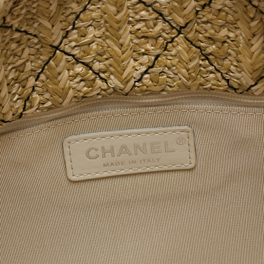 CHANEL Shoulder Tote Bag Matelasse Chain Shoulder 2WAY Lambskin Straw Black Silver-Tone Hardware Pre-Owned