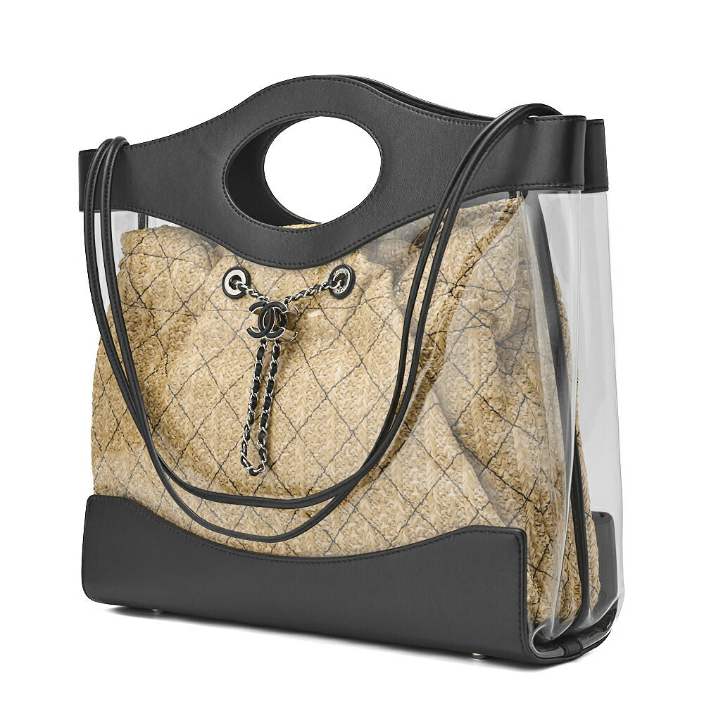 CHANEL Shoulder Tote Bag Matelasse Chain Shoulder 2WAY Lambskin Straw Black Silver-Tone Hardware Pre-Owned