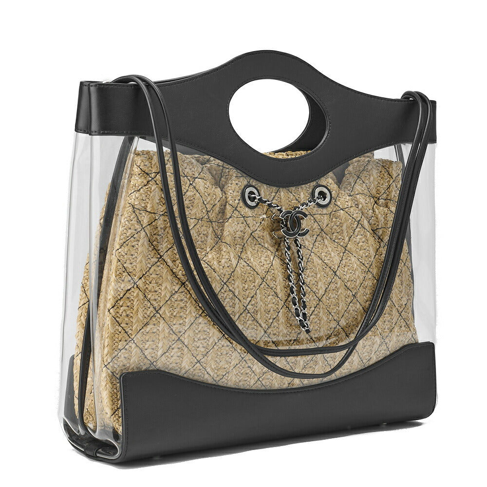 CHANEL Shoulder Tote Bag Matelasse Chain Shoulder 2WAY Lambskin Straw Black Silver-Tone Hardware Pre-Owned