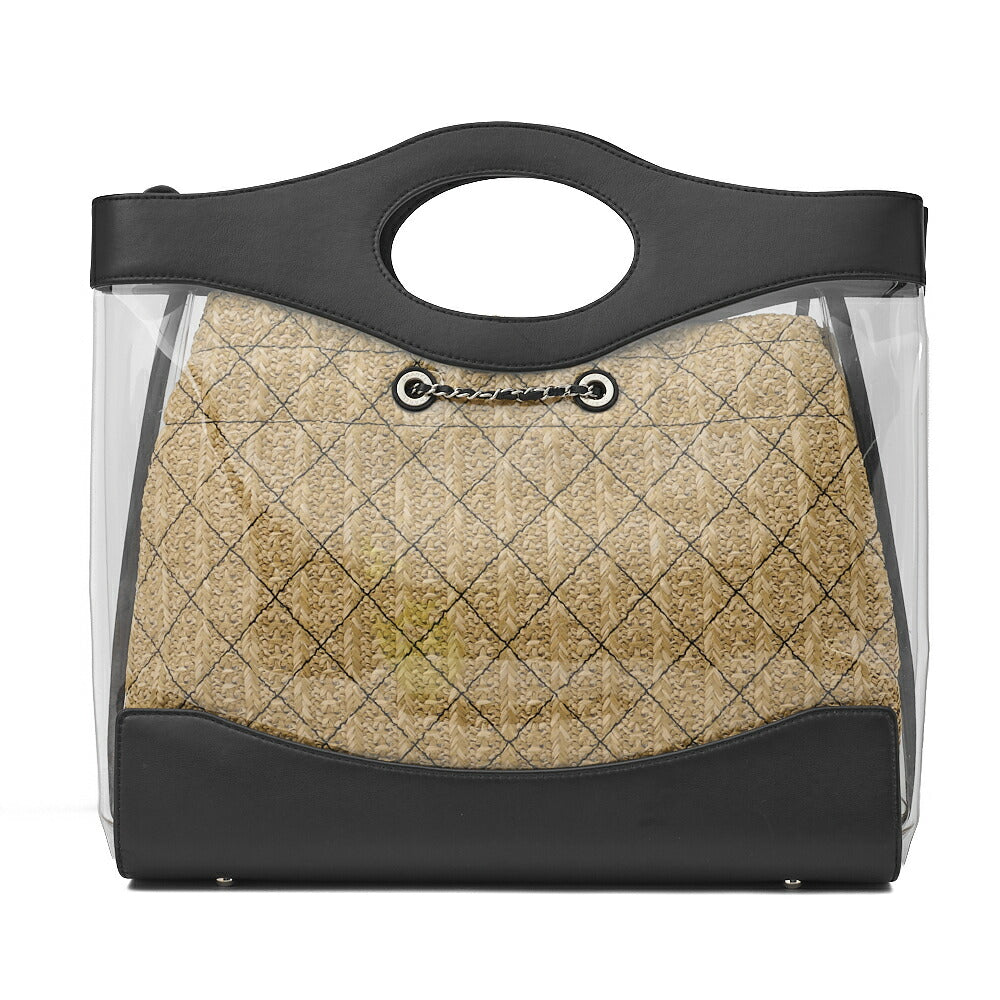 CHANEL Shoulder Tote Bag Matelasse Chain Shoulder 2WAY Lambskin Straw Black Silver-Tone Hardware Pre-Owned