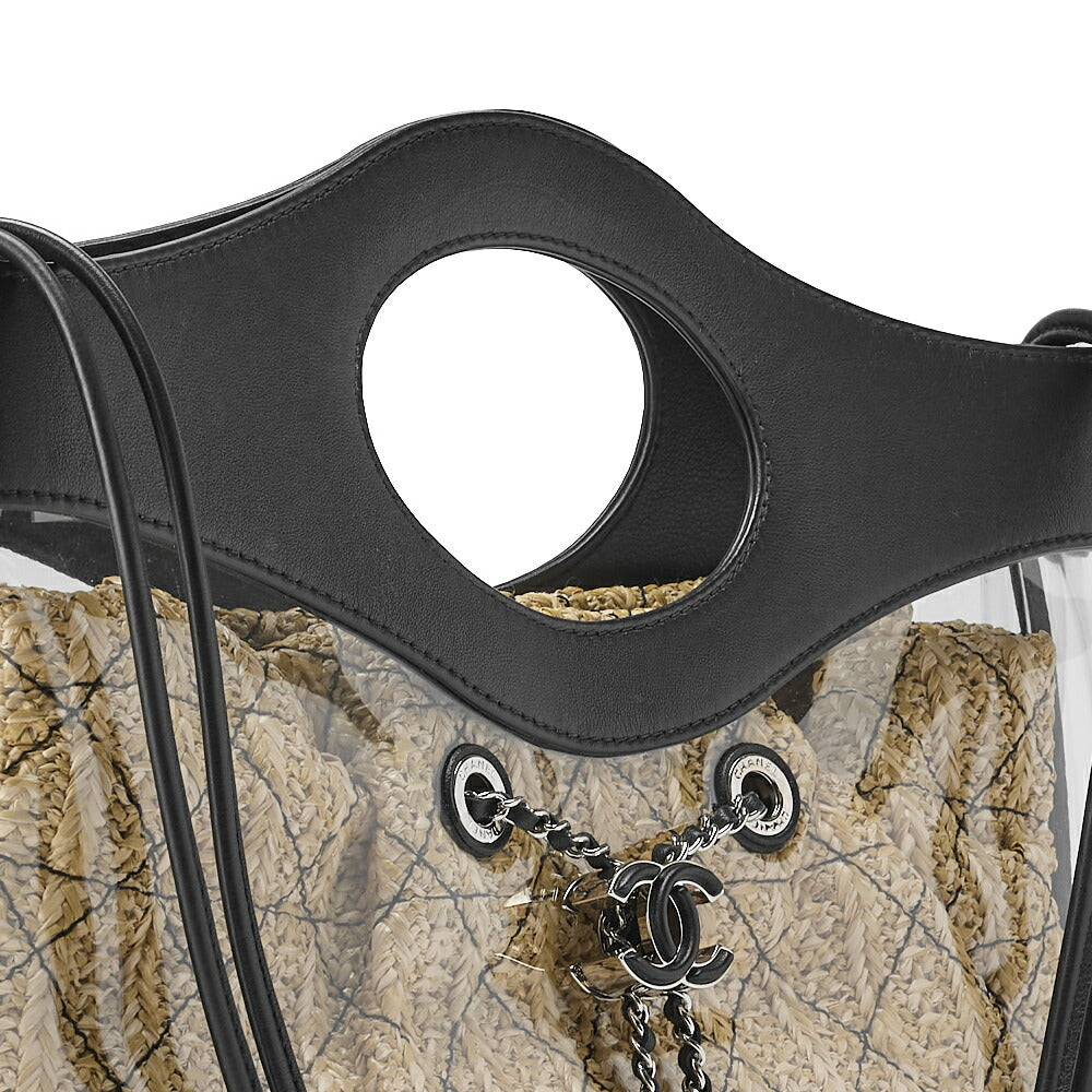 CHANEL Shoulder Tote Bag Matelasse Chain Shoulder 2WAY Lambskin Straw Black Silver-Tone Hardware Pre-Owned