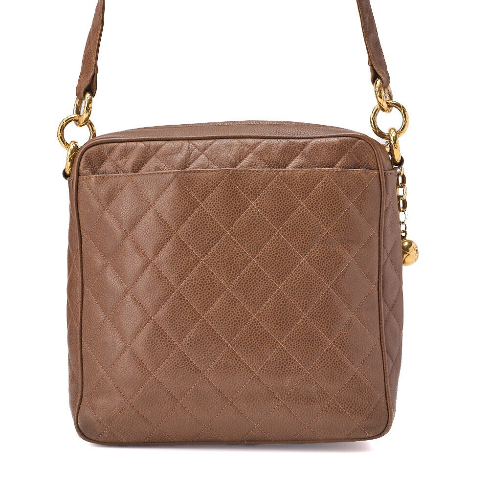 CHANEL Shoulder Bag, Chain Shoulder, Matelasse, Caviar Skin, Brown, Gold-Tone Hardware, Pre-Owned