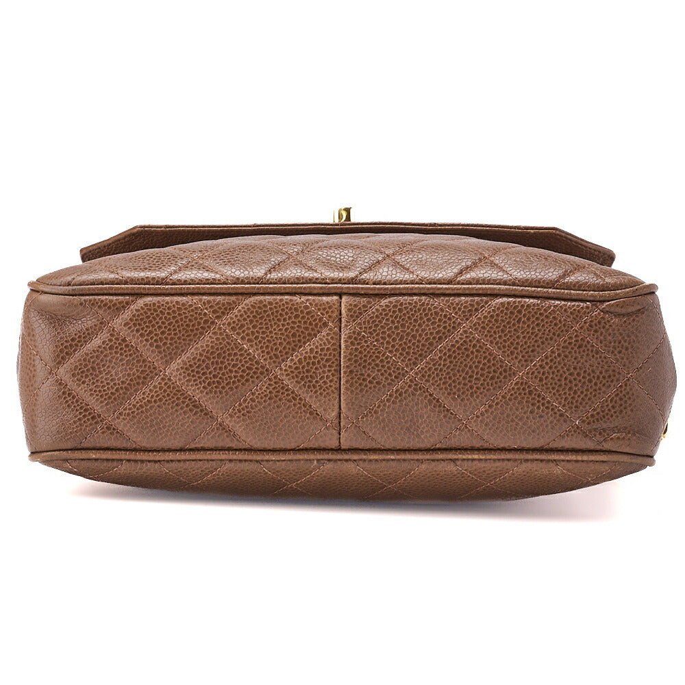 CHANEL Shoulder Bag, Chain Shoulder, Matelasse, Caviar Skin, Brown, Gold-Tone Hardware, Pre-Owned