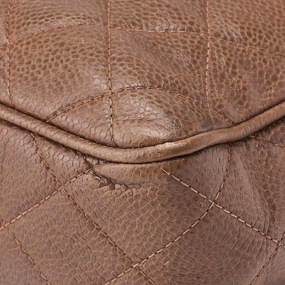 CHANEL Shoulder Bag, Chain Shoulder, Matelasse, Caviar Skin, Brown, Gold-Tone Hardware, Pre-Owned