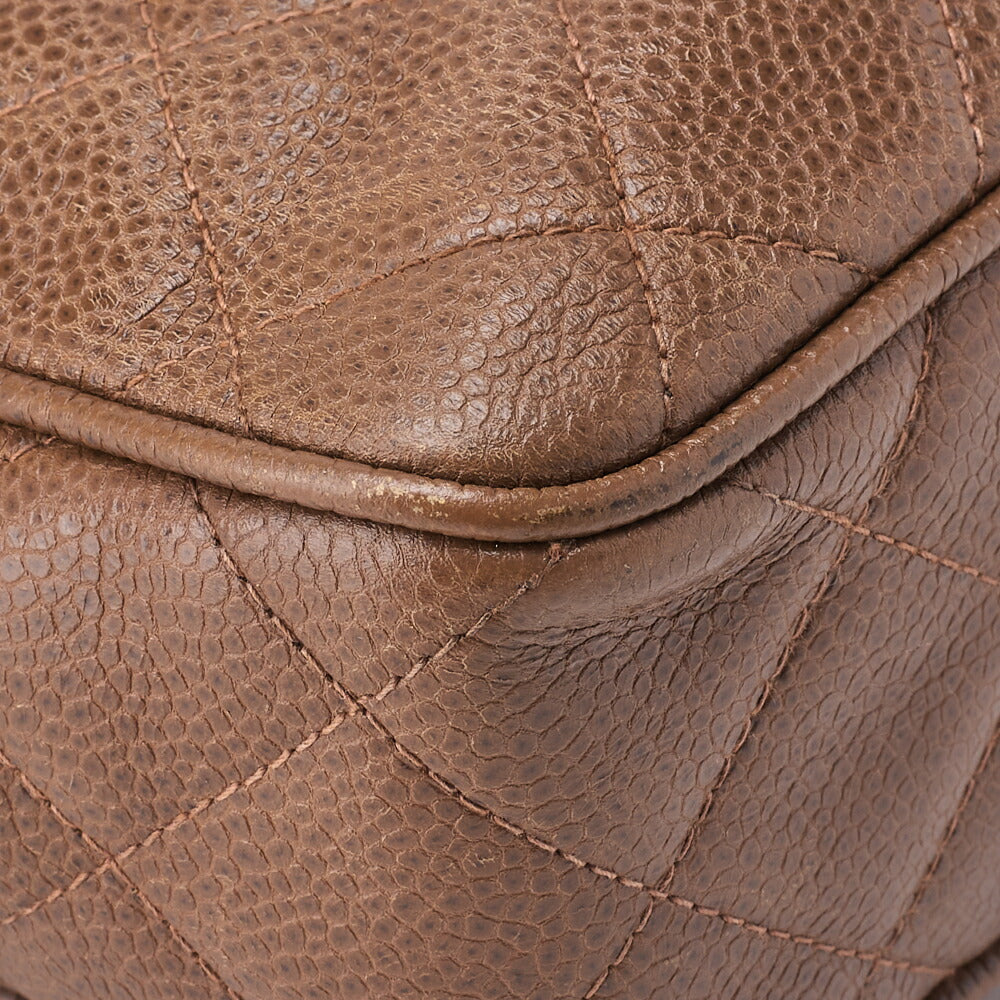 CHANEL Shoulder Bag, Chain Shoulder, Matelasse, Caviar Skin, Brown, Gold-Tone Hardware, Pre-Owned