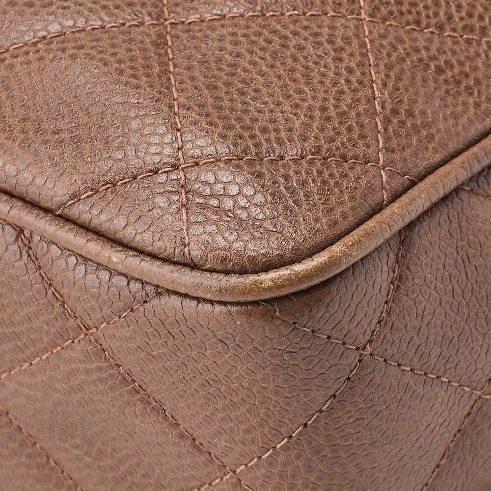 CHANEL Shoulder Bag, Chain Shoulder, Matelasse, Caviar Skin, Brown, Gold-Tone Hardware, Pre-Owned