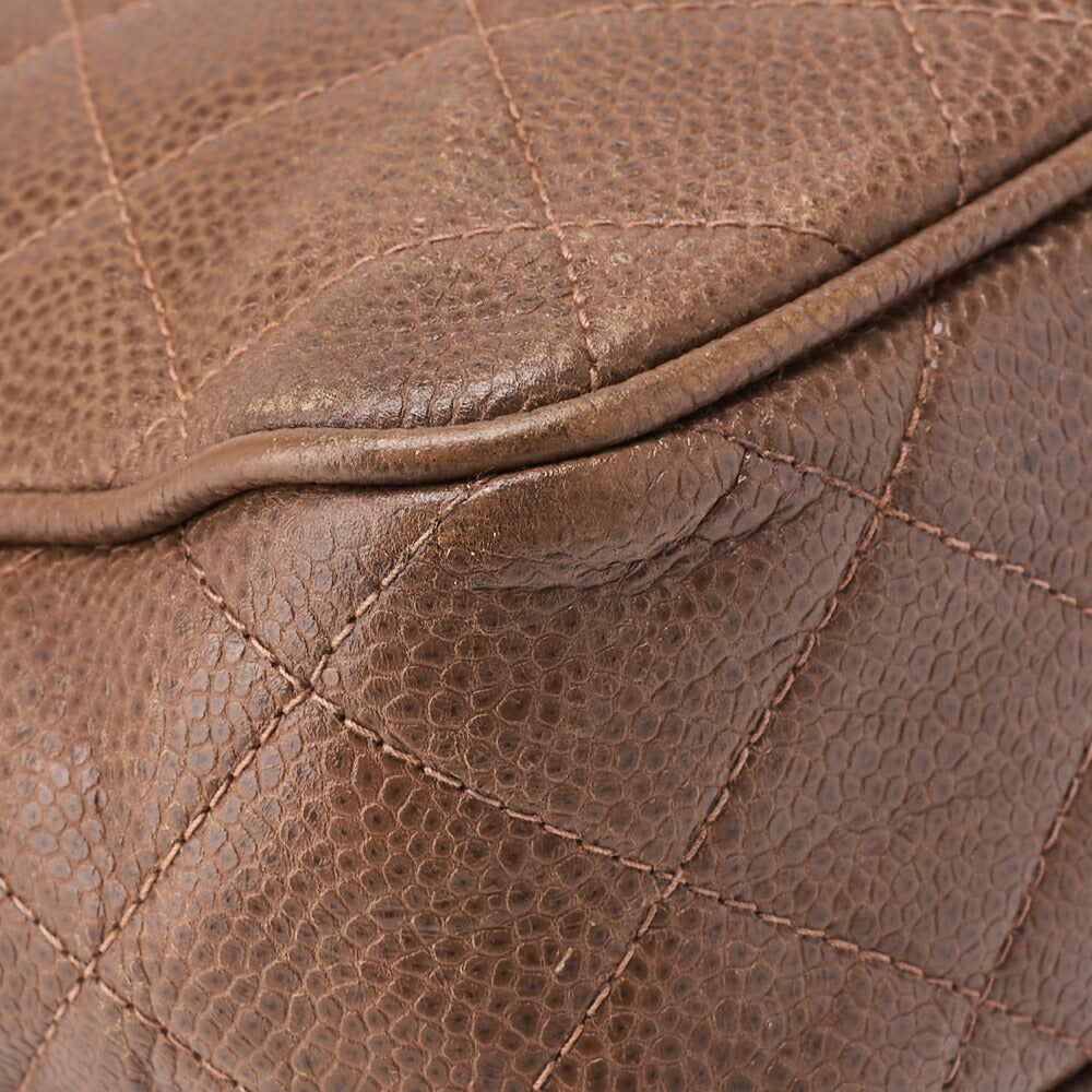 CHANEL Shoulder Bag, Chain Shoulder, Matelasse, Caviar Skin, Brown, Gold-Tone Hardware, Pre-Owned