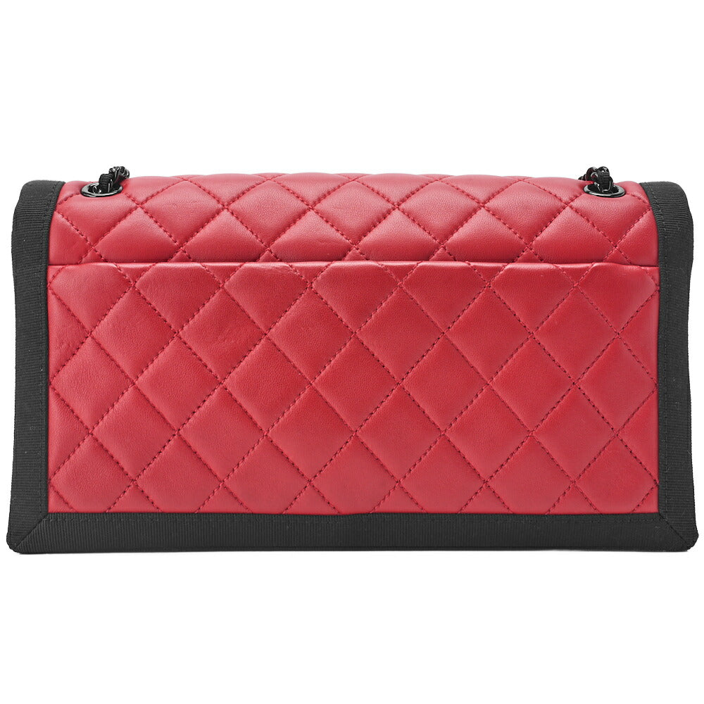 CHANEL Shoulder Bag Mini Matelasse Chain Shoulder Lambskin Nylon Red Gold-Tone Hardware Pre-Owned