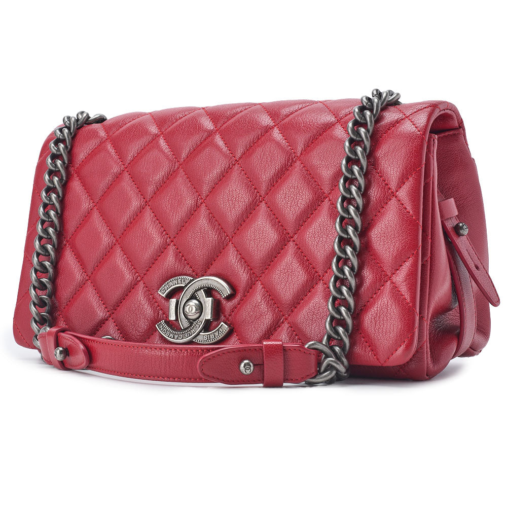 CHANEL Shoulder Bag Matelasse Full Flap Chain Shoulder Caviar Skin Red Silver-Tone Hardware Pre-Owned
