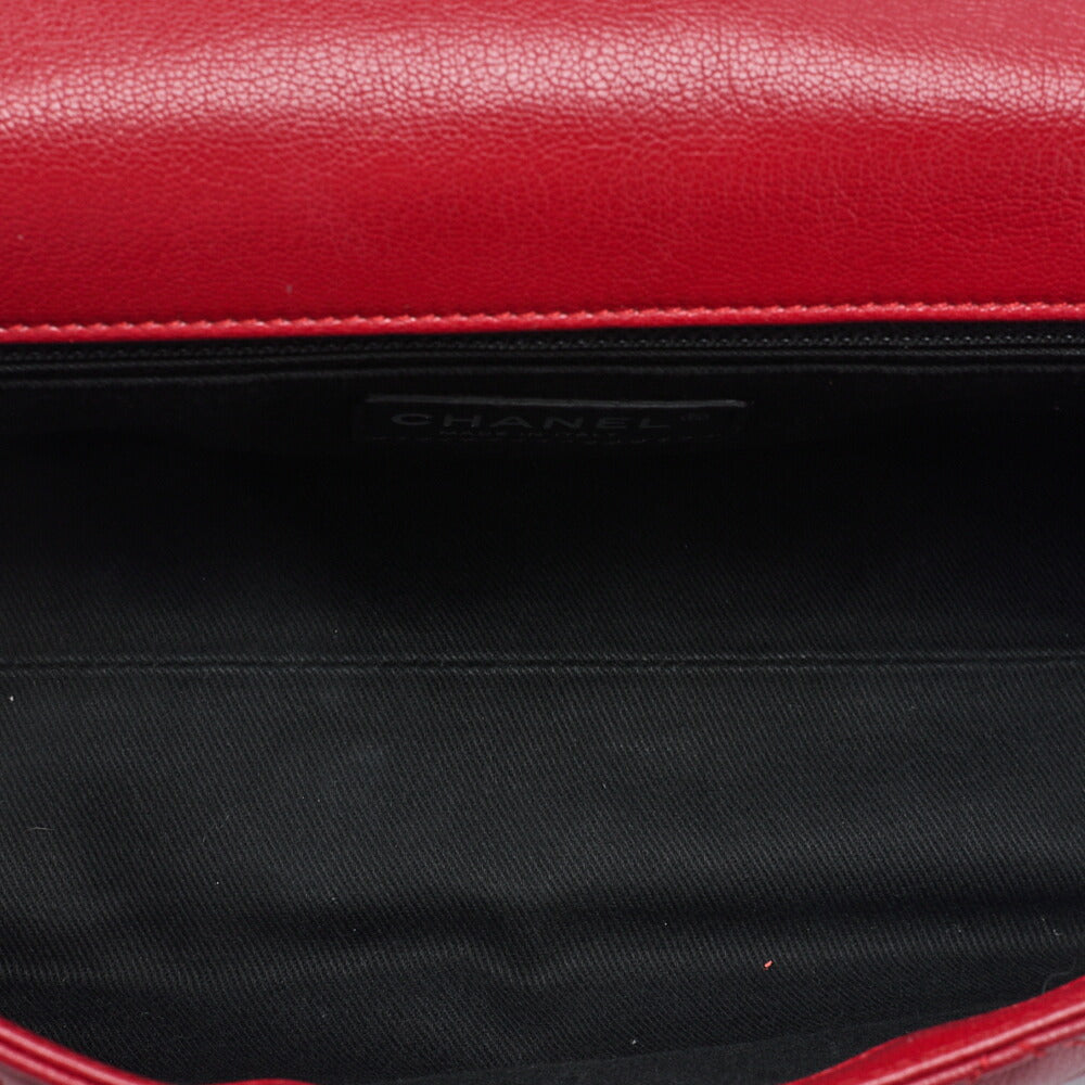 CHANEL Shoulder Bag Matelasse Full Flap Chain Shoulder Caviar Skin Red Silver-Tone Hardware Pre-Owned