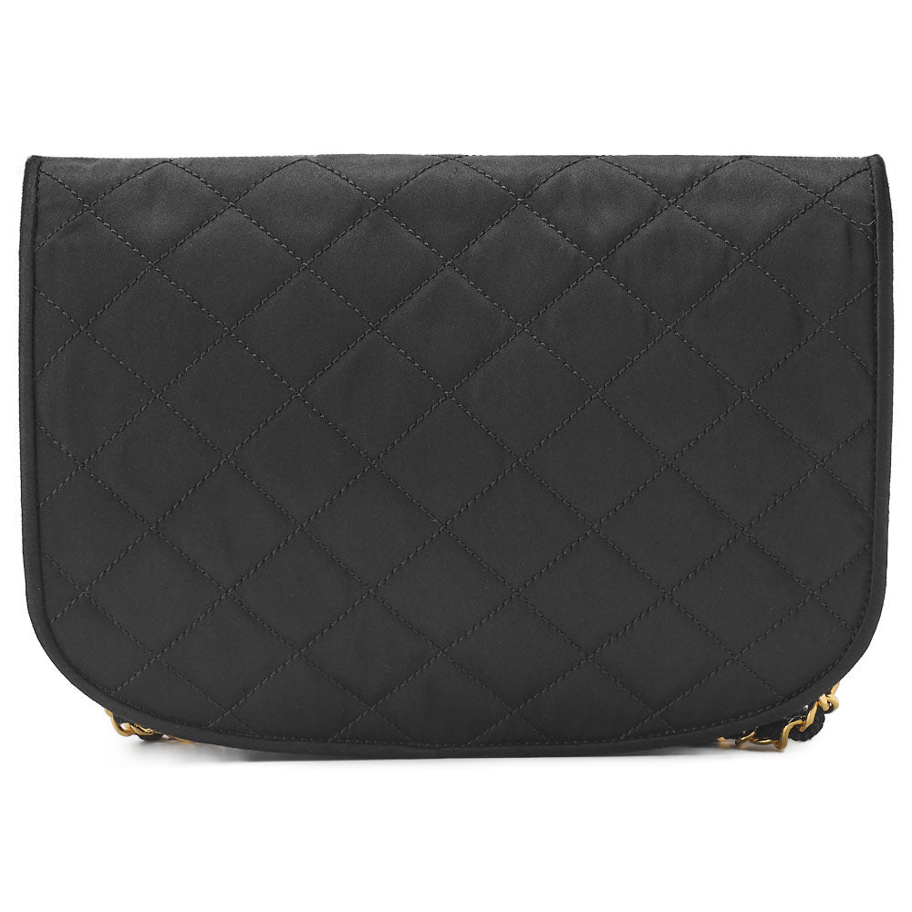 CHANEL Shoulder Bag, Matelasse, Chain Shoulder, Satin, Black, Gold-Tone Hardware, Pre-Owned